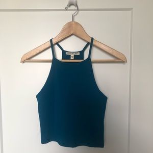 Teal Express High Neck Crop Top